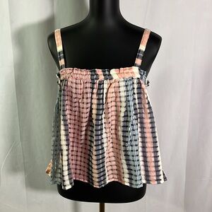 Lou & Grey Pink and Navy Striped Smocked Cami Top